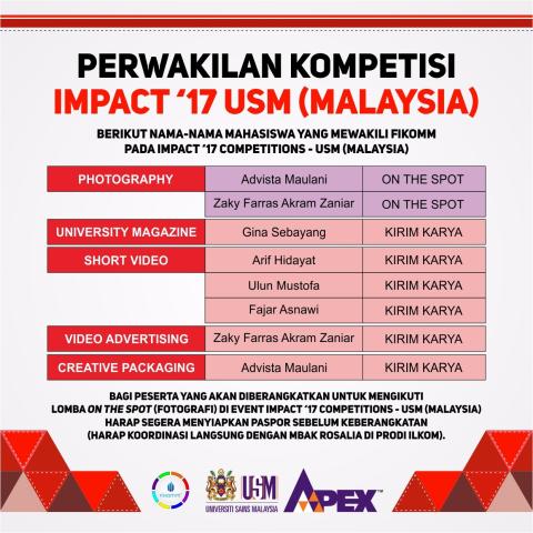 PENGUMUMAN PERWAKILAN KOMPETISI IMPACT 2017 USM-MALAYSIA