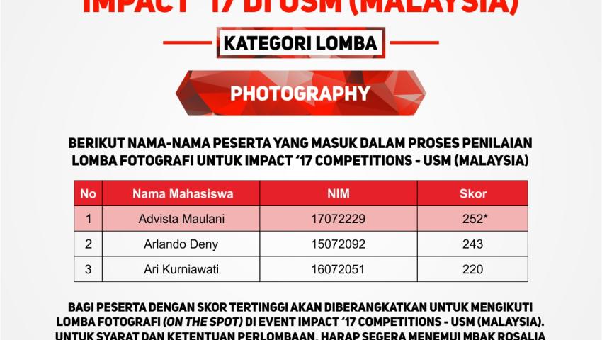 Hasil Seleksi Perwakilan Kompetisi Fotografi IMPACT '17