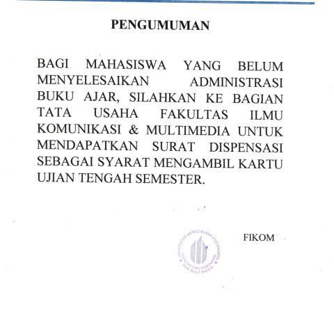 PENGUMUMAN DISPENSASI ADMINISTARASI BUKU AJAR UNTUK ANGKATAN 2017