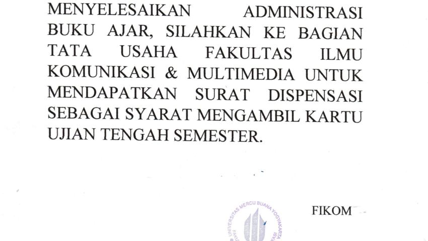 PENGUMUMAN DISPENSASI ADMINISTARASI BUKU AJAR UNTUK ANGKATAN 2017