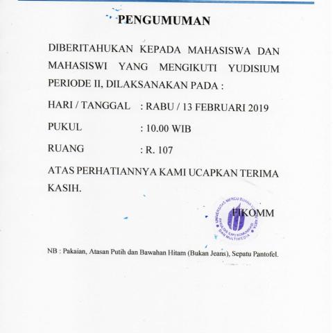JADWAL YUDISIUM PERIODE FEBRUARI 2019