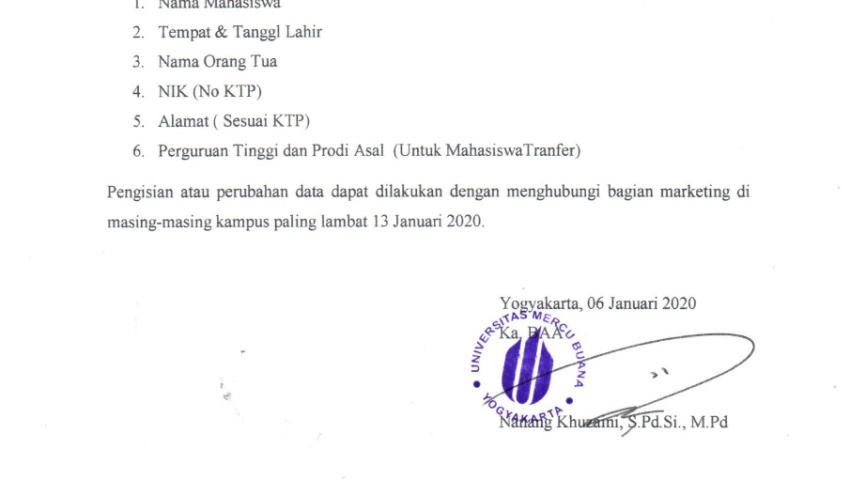 PENGUMUMAN PENGECEKAN BIODATA DI SIA